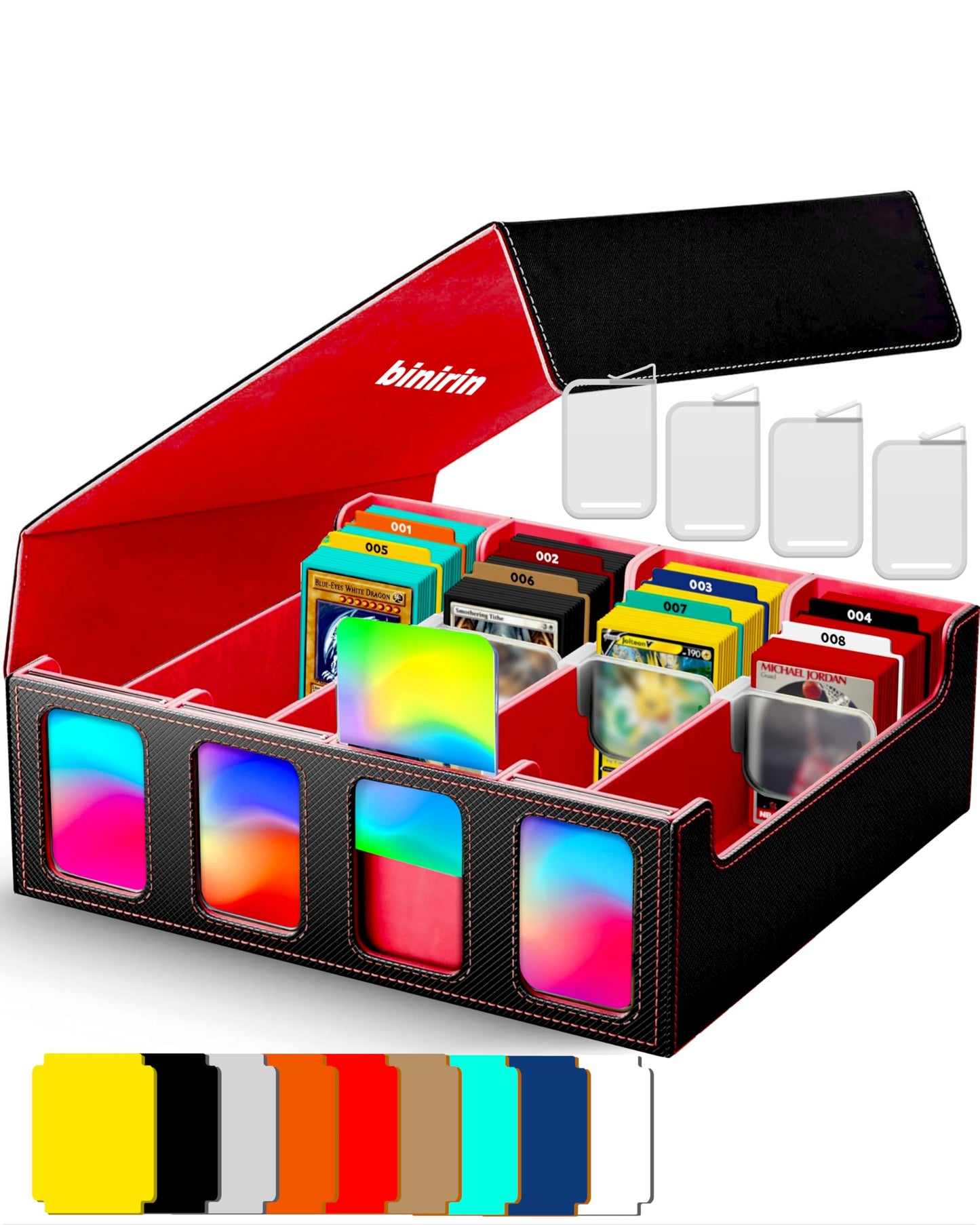 Binirin Trading Card Storage Box for Commander Display, 3000+ MTG Deck Box With 4 Toploaders & Supporters, PU Leather Case Fits
