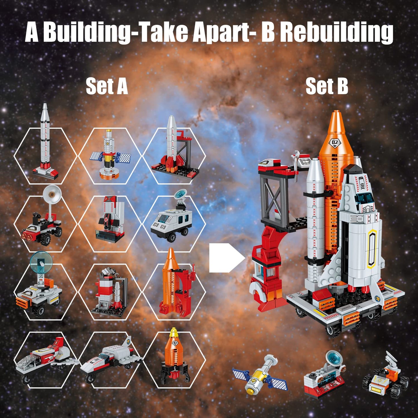 AESGOGO STEM Space Toys Building Set - 566 Pcs Space Shuttle Rocket for Kids Ages 8-14, White, Plastic