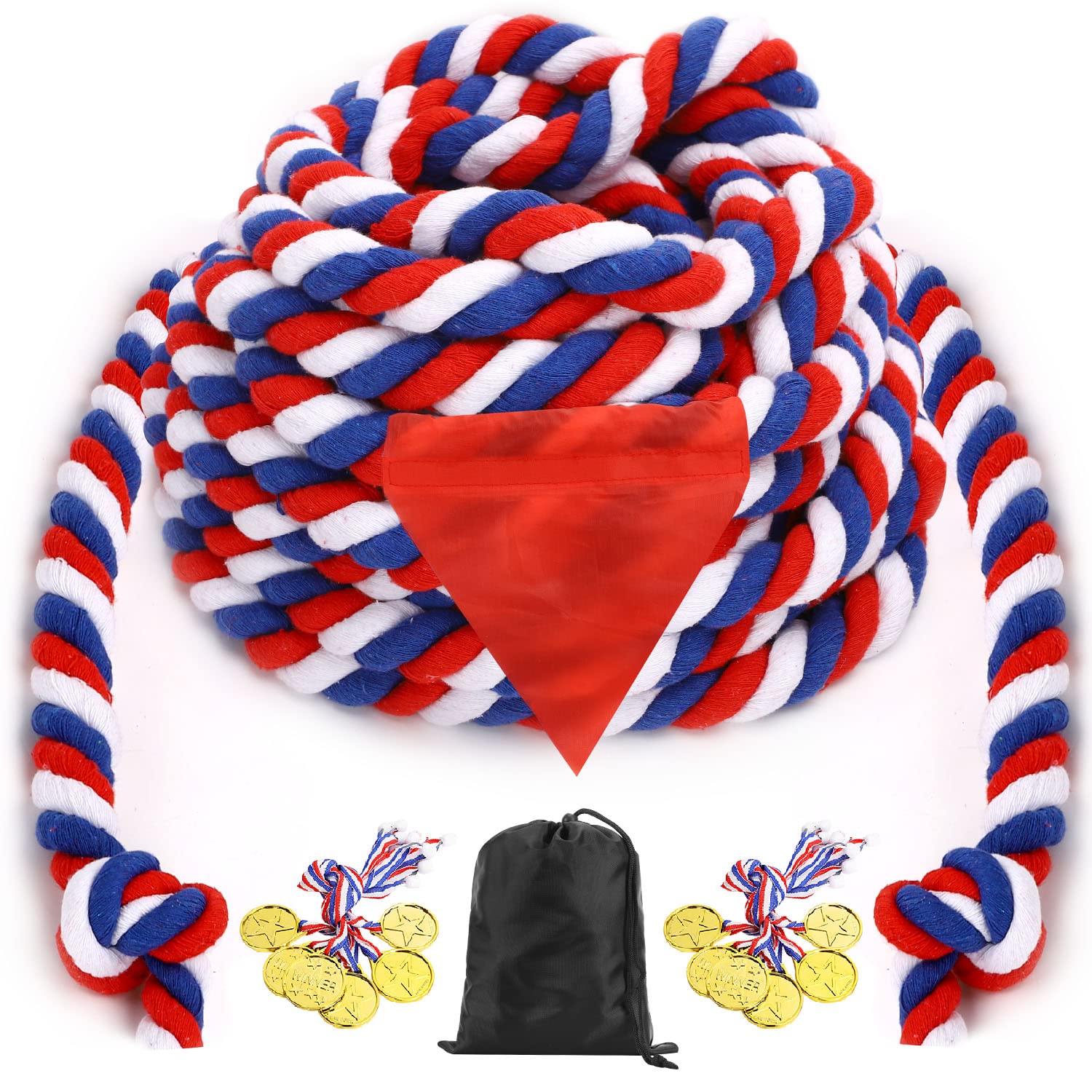 JHkim Tug of War Rope - 40FT War Rope for Family Reunion Games, Field Day Yard Games for Kid and Adult, Independence Patriotic D