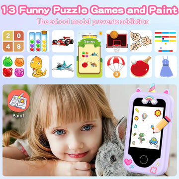 Nikuku Kids Phone for Girls, Toddler Smart Phone Christmas Birthday Gifts for Girls Age 4-6, Kids Play Phone Toy with Dual Camer