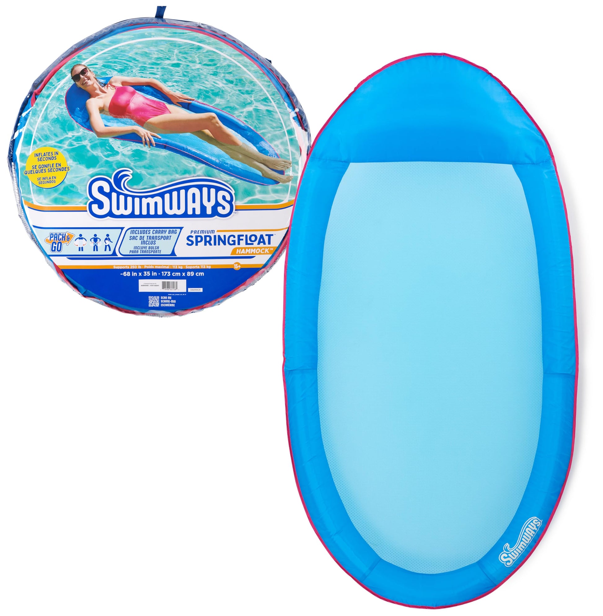 SwimWays Spring Float Premium Hammock Pool Lounger for Swimming Pool  Inflatable Pool Floats Adult with Fast Inflation for Ages 15 & Up-New