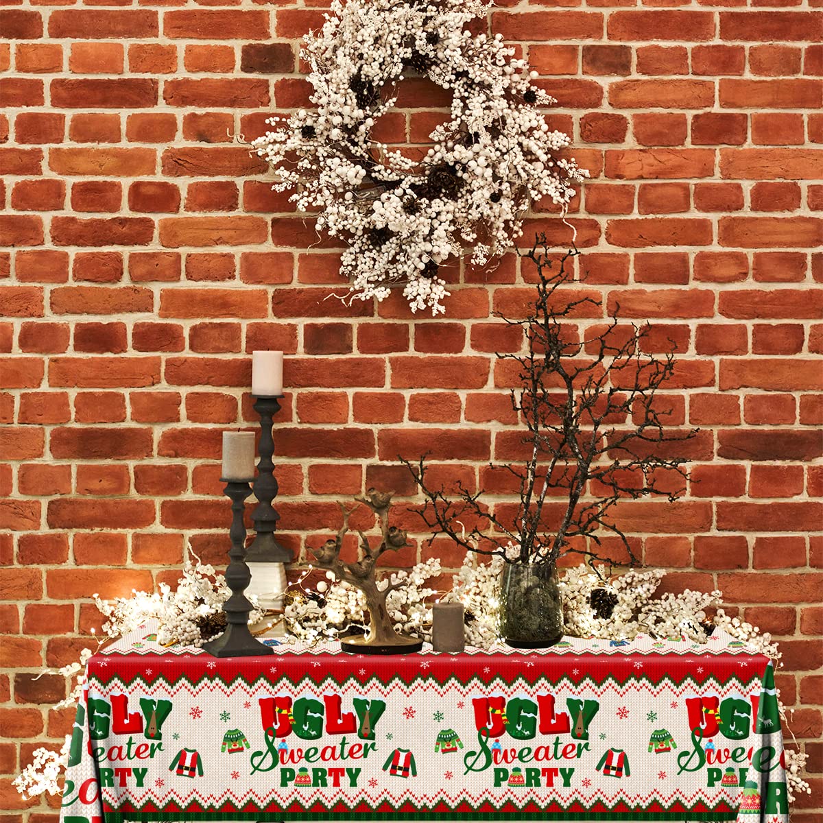 3Pcs Ugly Sweater Tablecloths-Ugly Sweater Party Decorations Christmas Rectangular Plastic Table Covers For Christmas Party Supp
