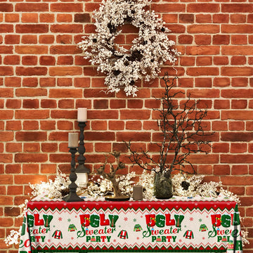 3Pcs Ugly Sweater Tablecloths-Ugly Sweater Party Decorations Christmas Rectangular Plastic Table Covers For Christmas Party Supp