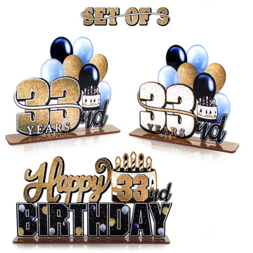Lingteer Happy 33Rd Birthday Gold Acrylic Table Topper Centerpieces Set - Cheers To 33 Years Old Birthday 33Rd Bday Party Gift Decorations.