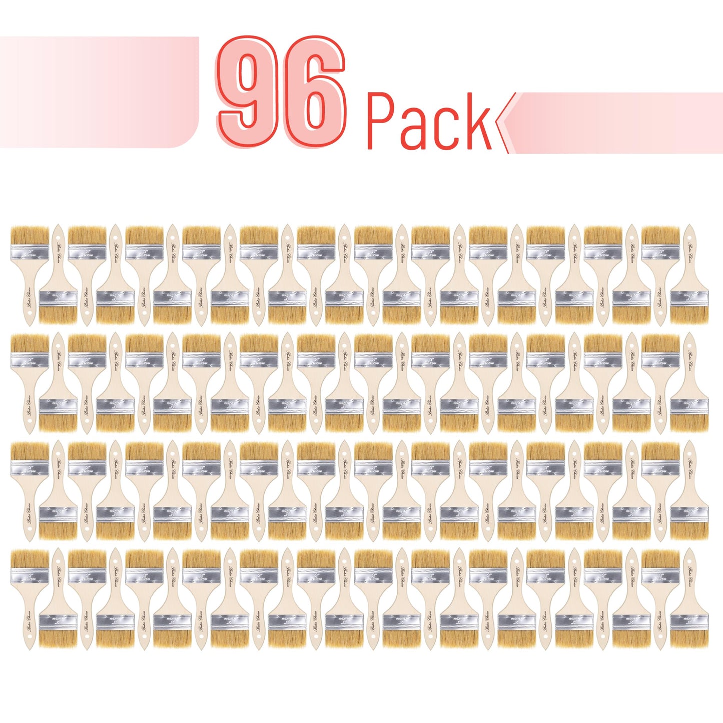 Bates- Chip Paint Brushes for Painting, 3 Inch, 96 Pack, Wood Handle, Natural Bristle Paint Brush