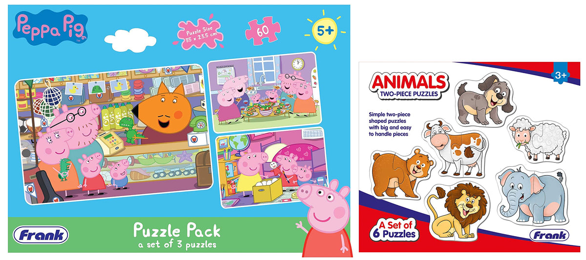 Frank Peppa Pig Puzzle, Multicolour&Frank Animals Puzzles  A Set of 6 TwoPiece Shaped Jigsaw Puzzles for 3 Year Old Kids and a