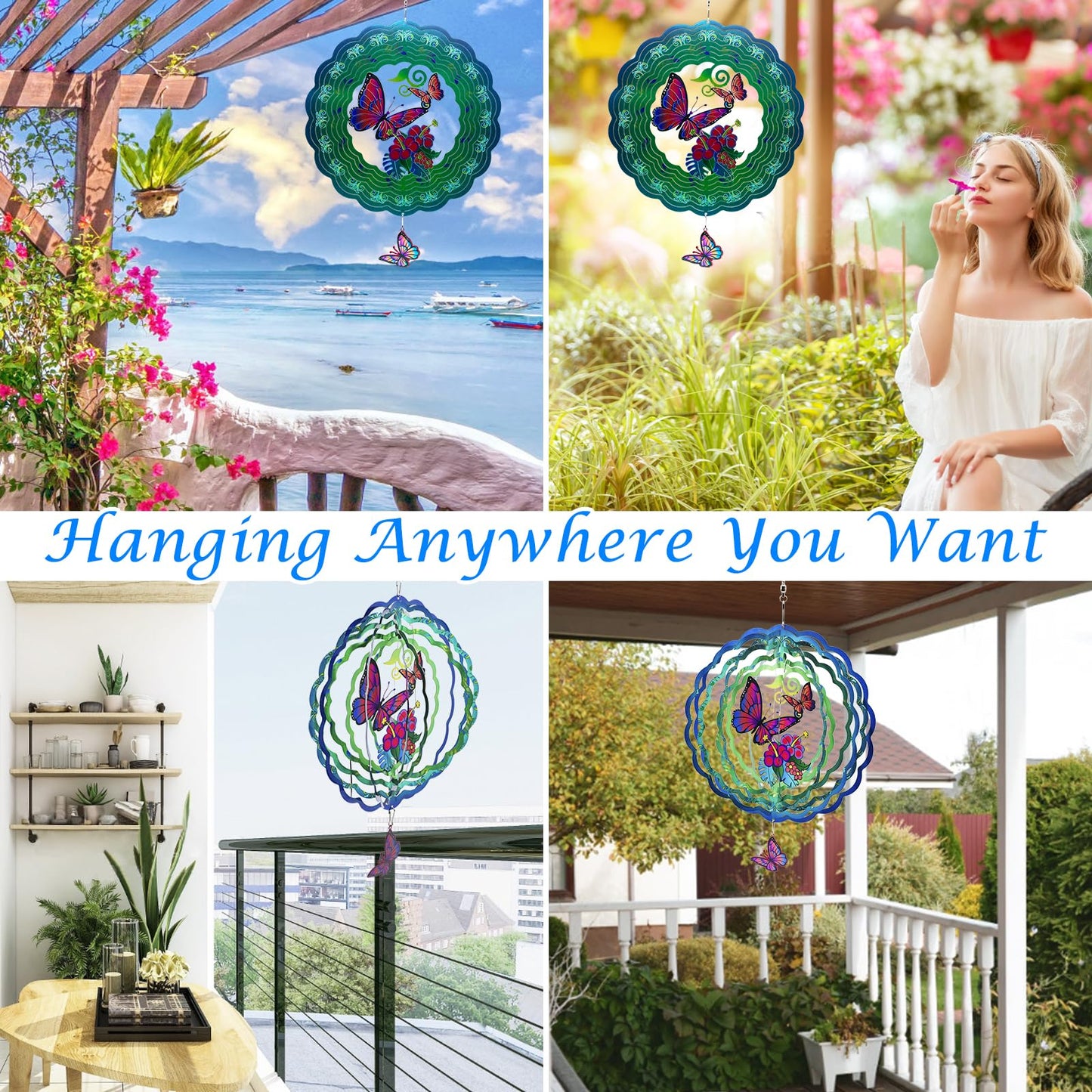 Butterfly Metal Wind Spinners, Butterfly Gifts For Women Mom Grandma Wife Men, 12 Inch 3D Stainless Steel Hanging Wind Spinner F