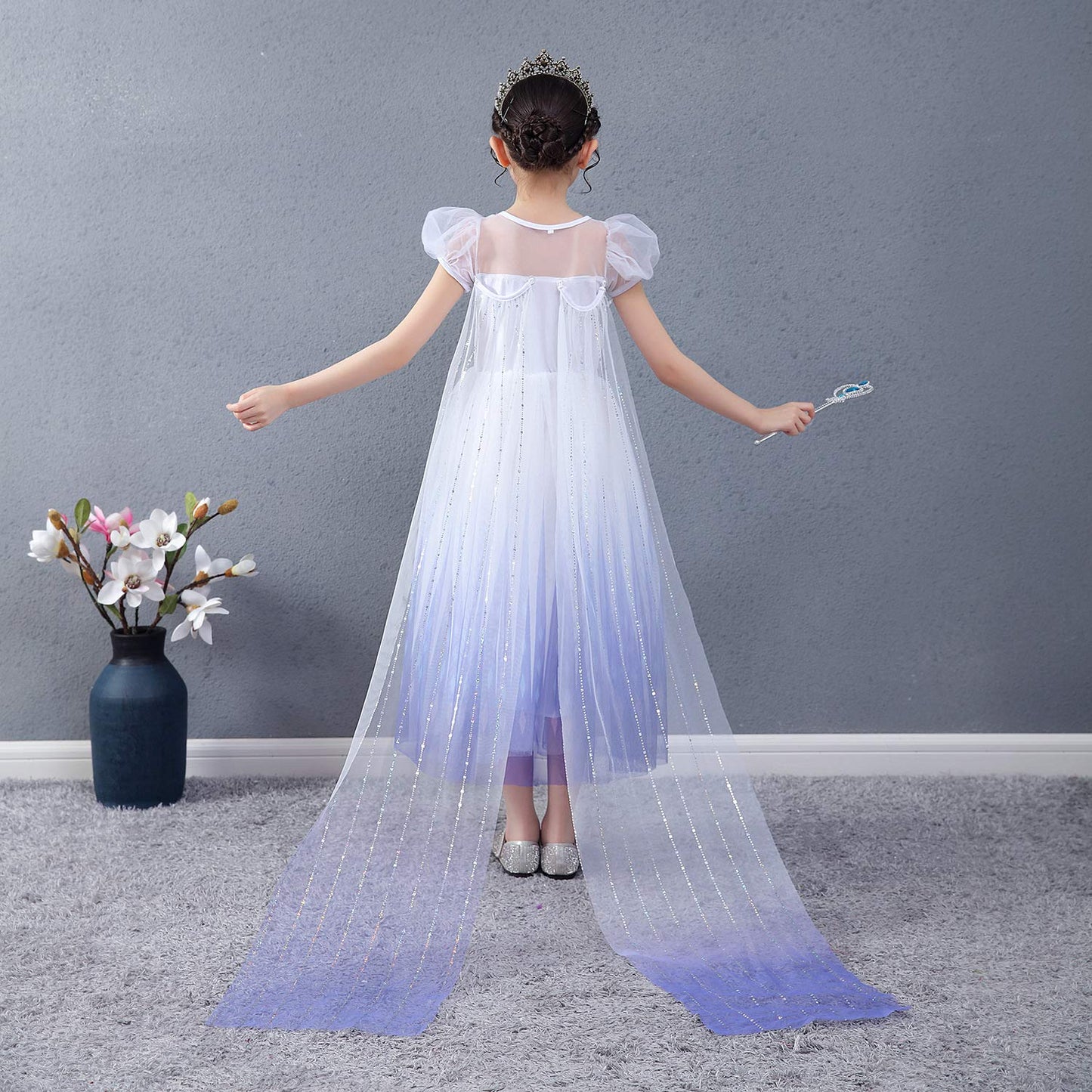 Sototoo Elsa Costume Long Sleeves Princess Dress Queen White Costume Cosplay Dress Up With Accessories Halloween (White 2,5-6Yea