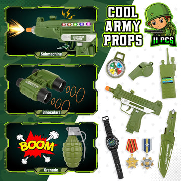 Giftinbox Army Costume For Kids,15Pcs Soldier Military Dress Up Role Play Set With Accessories,Halloween Costumes Boys Kids 3-12,Halloween Birthday Gift Kids,Green Camouflage,Medium (5-7Y)