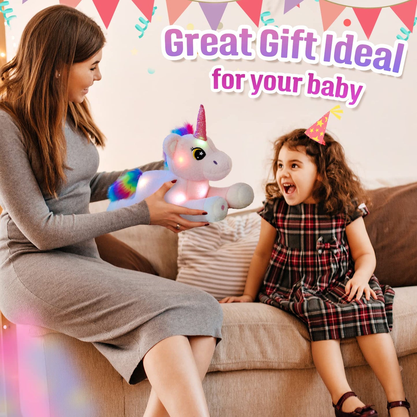 Bstaofy Big Light Up Pink Unicorn Stuffed Animal Led Unicorn Soft Plush Toy Birthday Valentines Christmas For Kids Girls 16.5‘’