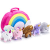 PASSIONFRUIT Stuffed Toy Unicorn Animal Set - 5 Plush Toys with Rainbow Bag - Includes Unicorns, Kitty, Puppy, Narwhal - Ideal Gift for Toddlers