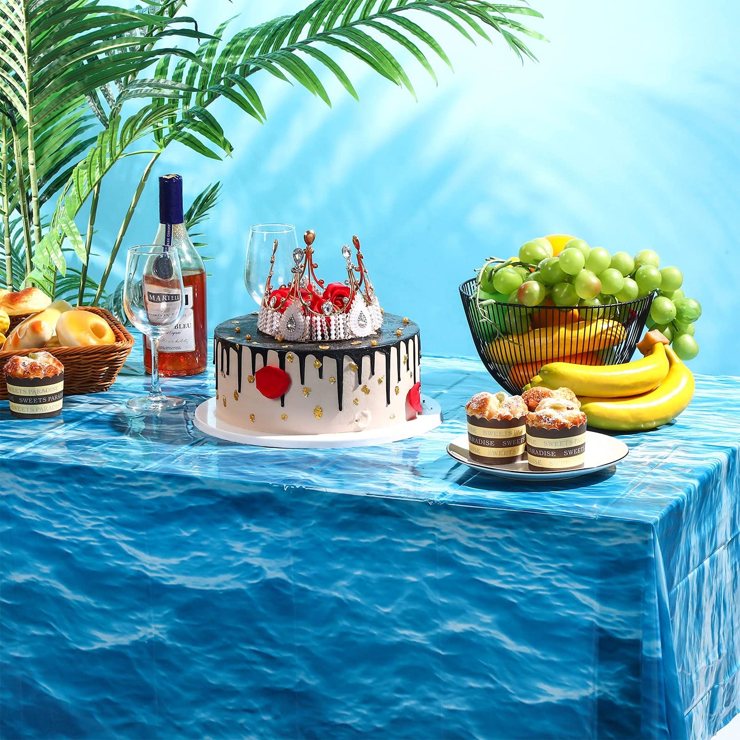 Irenare 8 Pieces Ocean Waves Plastic Tablecloth Ocean Table Cover Water Print Table Cover Ocean Sea Tablecloth Blue For Beach Pool Birthday Party Decoration Shower Supplies (54 X 108 Inch)