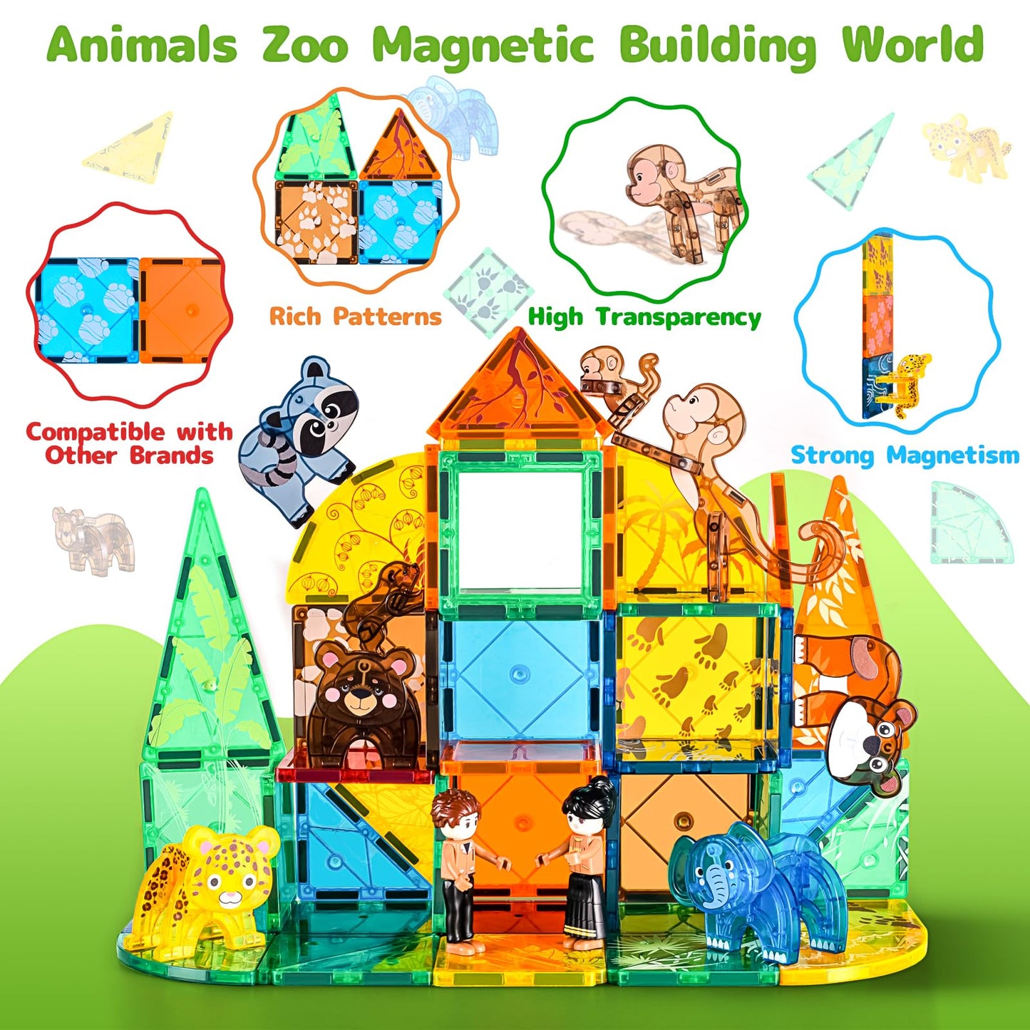 Magnetic Tiles Animals And Baby Family Set, Magnet Tiles Building Blocks For Toddler 3-5, Stem Learning Toy Early Education Cons