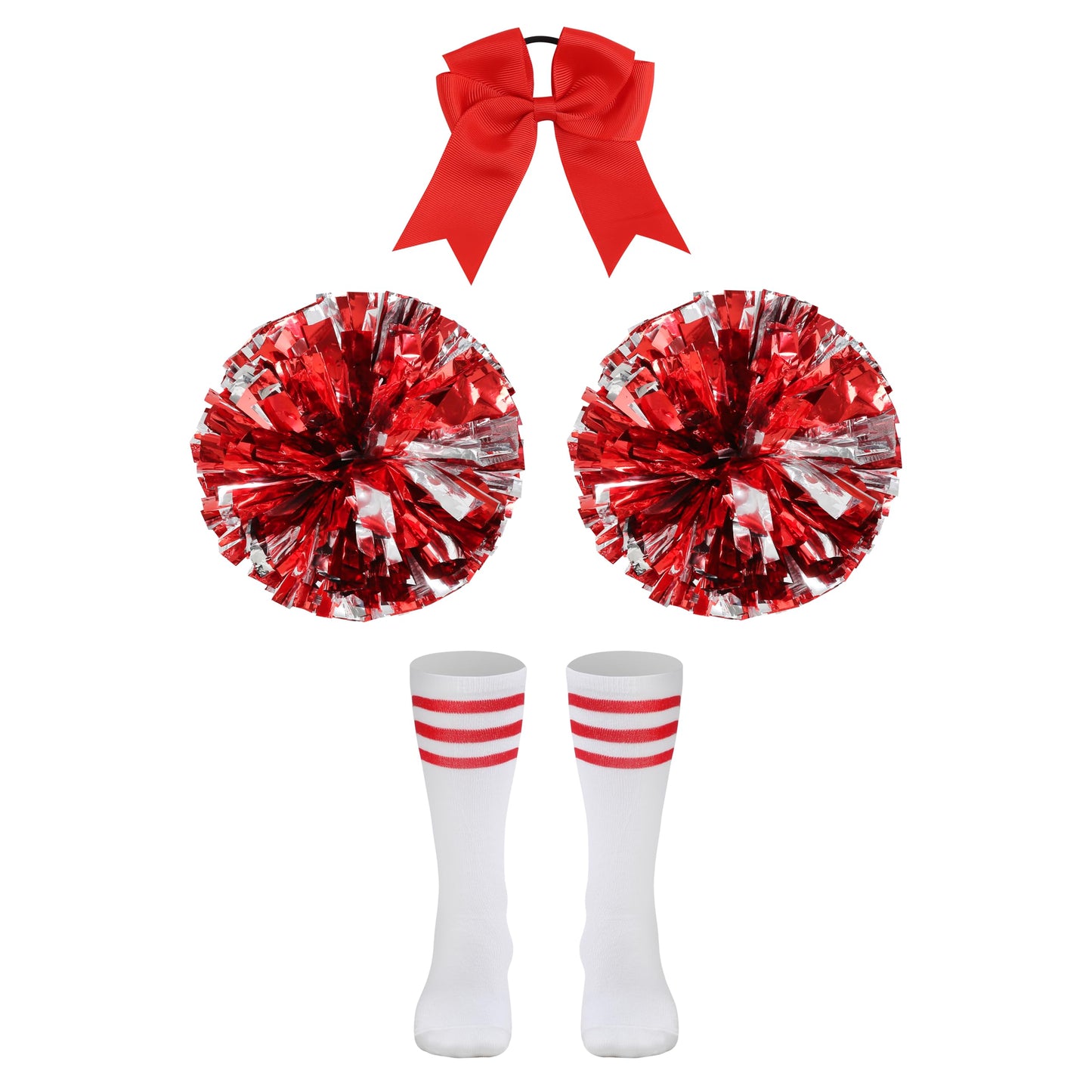 LMYOVE Classic red 5-Piece Cheerleading Set for Kids - Includes Top, Skirt, Pom Poms, Headband, and Socks,6-7Y