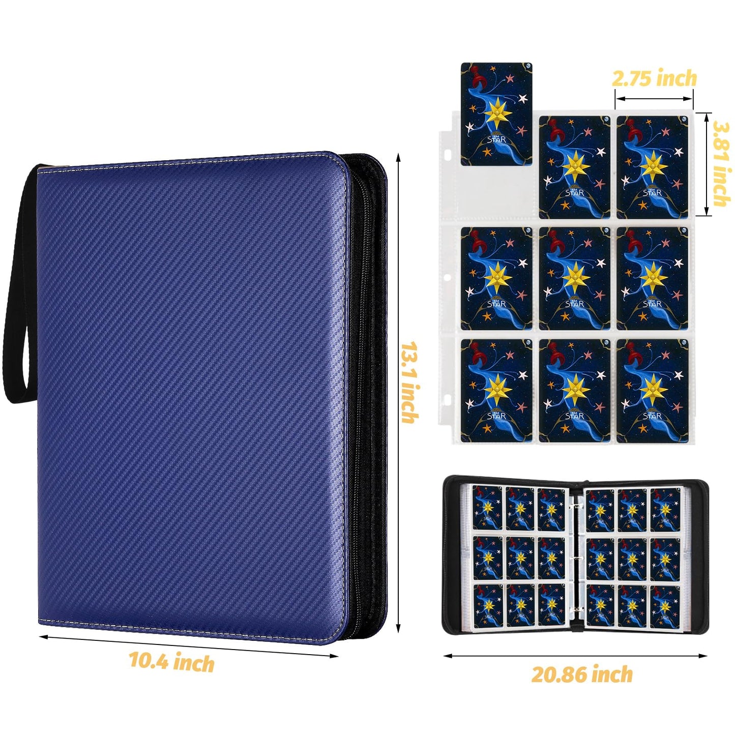 GERMUN Trading Card Binder  enhanced 9 Pocket Card Binder  720 Double Sided Pocket PU Collection Binder  Collector Album  Card Holder for MTG  TCG  Sports Cards (Black)