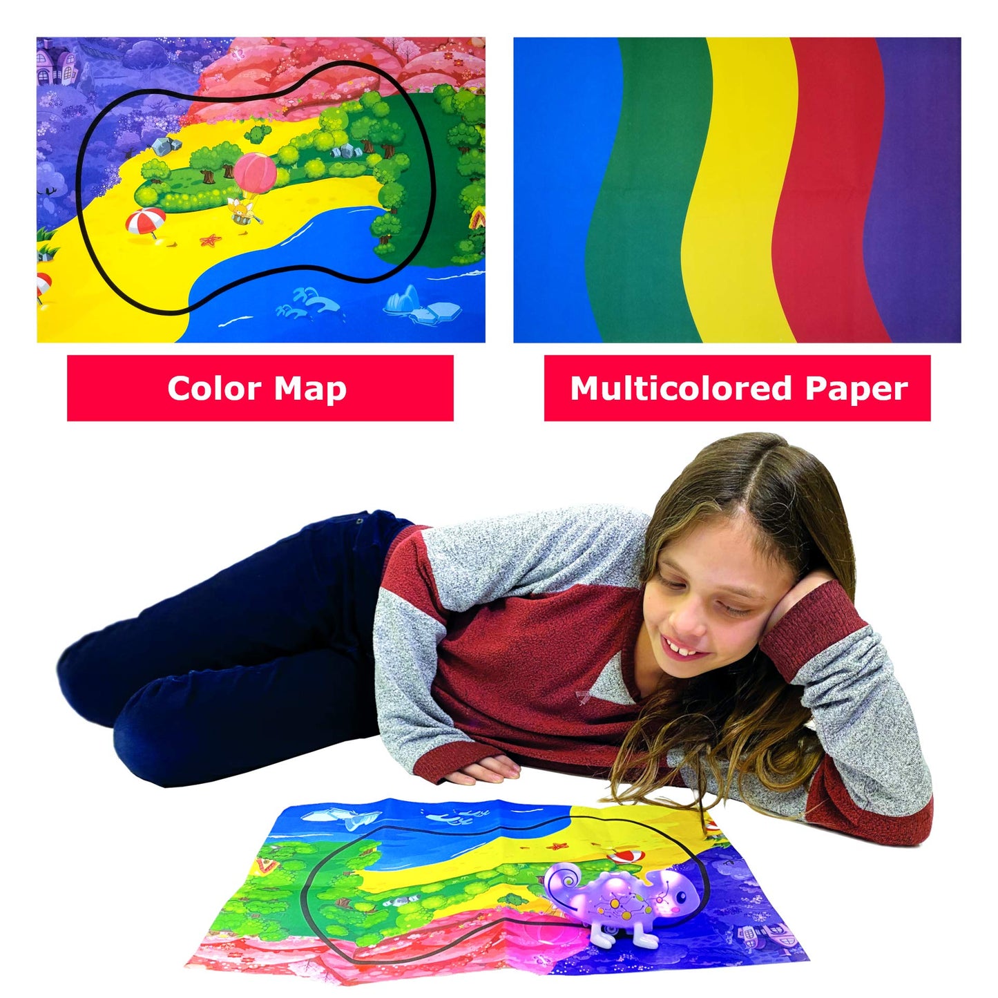 Mukikim Kool Kreepers - Color Tracer Chameleon. Inductive Steam Toy For 3+ Year Old Girls & Boys. Follow Line + 5 Led Changing Colors/Sounds Lizard Toy For Kids