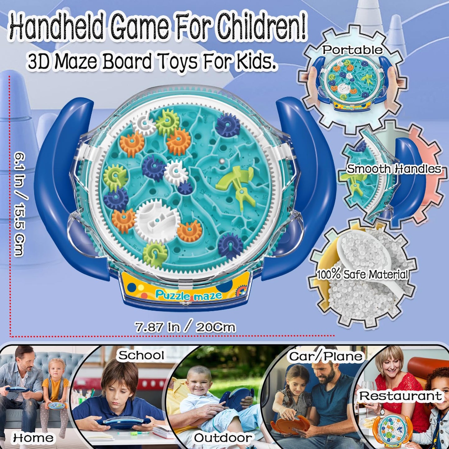 mom&myaboys JRD&BS WINL 3D Maze Game Brain Teaser Puzzles, Blue, 6"x8", Plastic, Ages 8-10, Fun Travel Game for