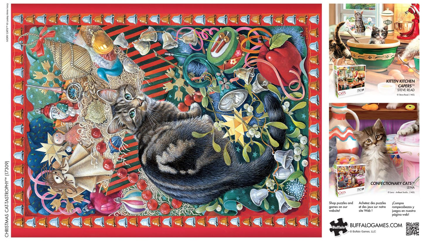 Buffalo Games - Christmas Cat-Tastrophy - 750 Piece Jigsaw Puzzle For Adults Challenging Puzzle Perfect For Game Nights - 750 Piece Finished Size Is 24.00 X 18.00, Large
