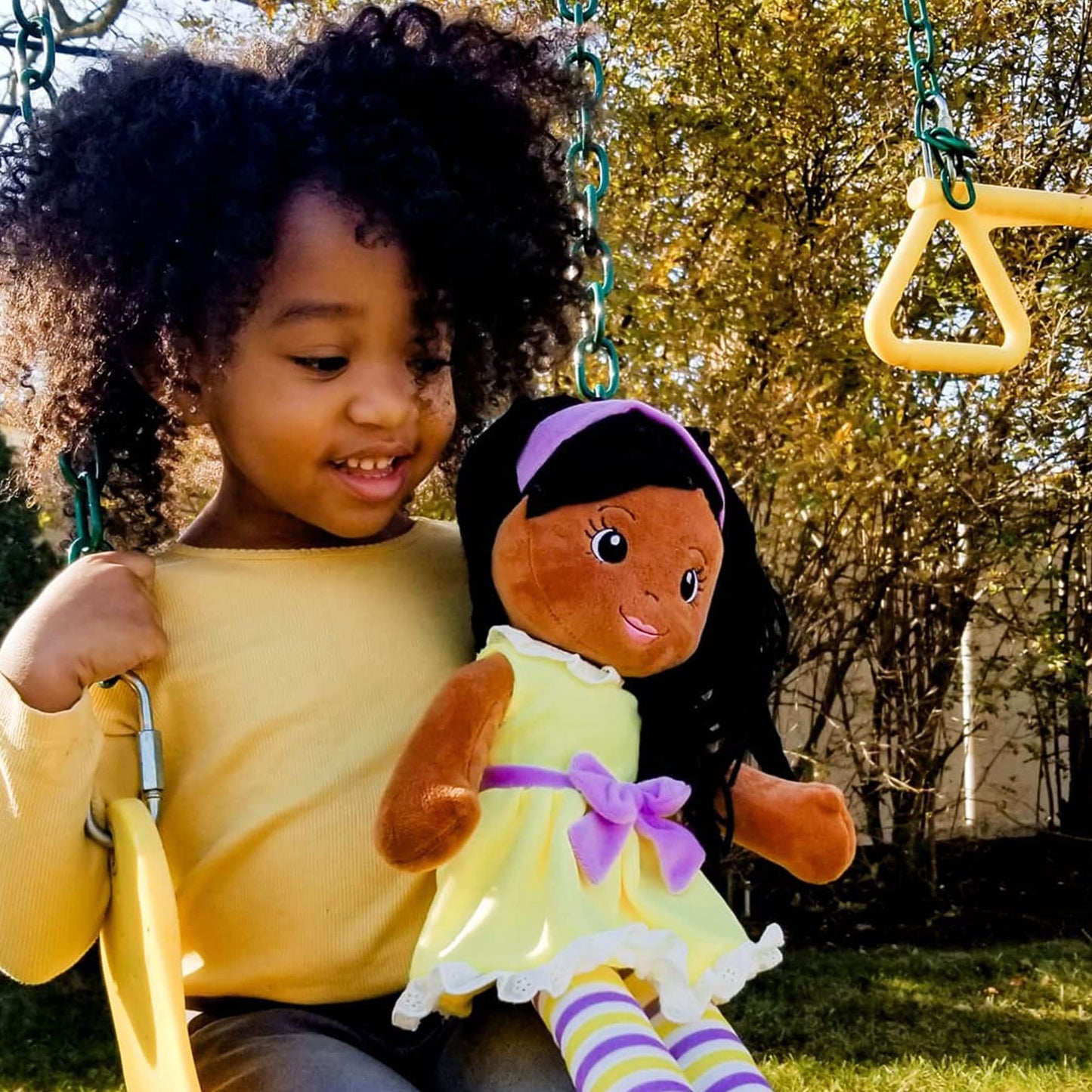 Plushible Plush Baby Doll - 18 Inch Rag Dolls For Girls, Infants, Toddlers, & Babies - Black Yarn Hair - Large Plushie Toys - Ka