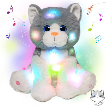Cuteoy Kitty Led Musical Stuffed Animal Light-Up Singing Plush Cat Adjustable Volume Lullaby Plushies Birthday Christmas Toy Gifts For Kids Toddler Girls, 10.5'