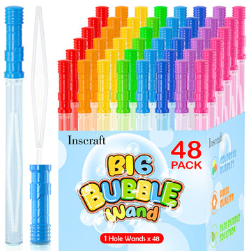 Inscraft 48 Pack 14 Big Bubble Wands, 8 Colors Bulk For Summer Toy, Outdoor/Indoor Activity Use, Easter, Birthday, Graduation, S