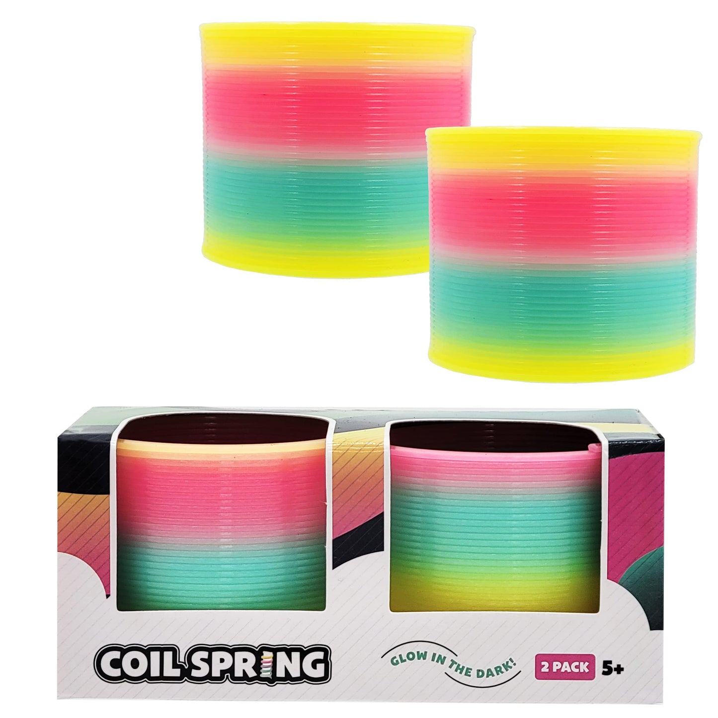 Plastic Coil Spring, Glow-In-The-Dark Magic Rainbow Slingy, Party Favor, Birthday Bag Filler, Stocking Stuffers, 3' (80Mm) (2-Pack)