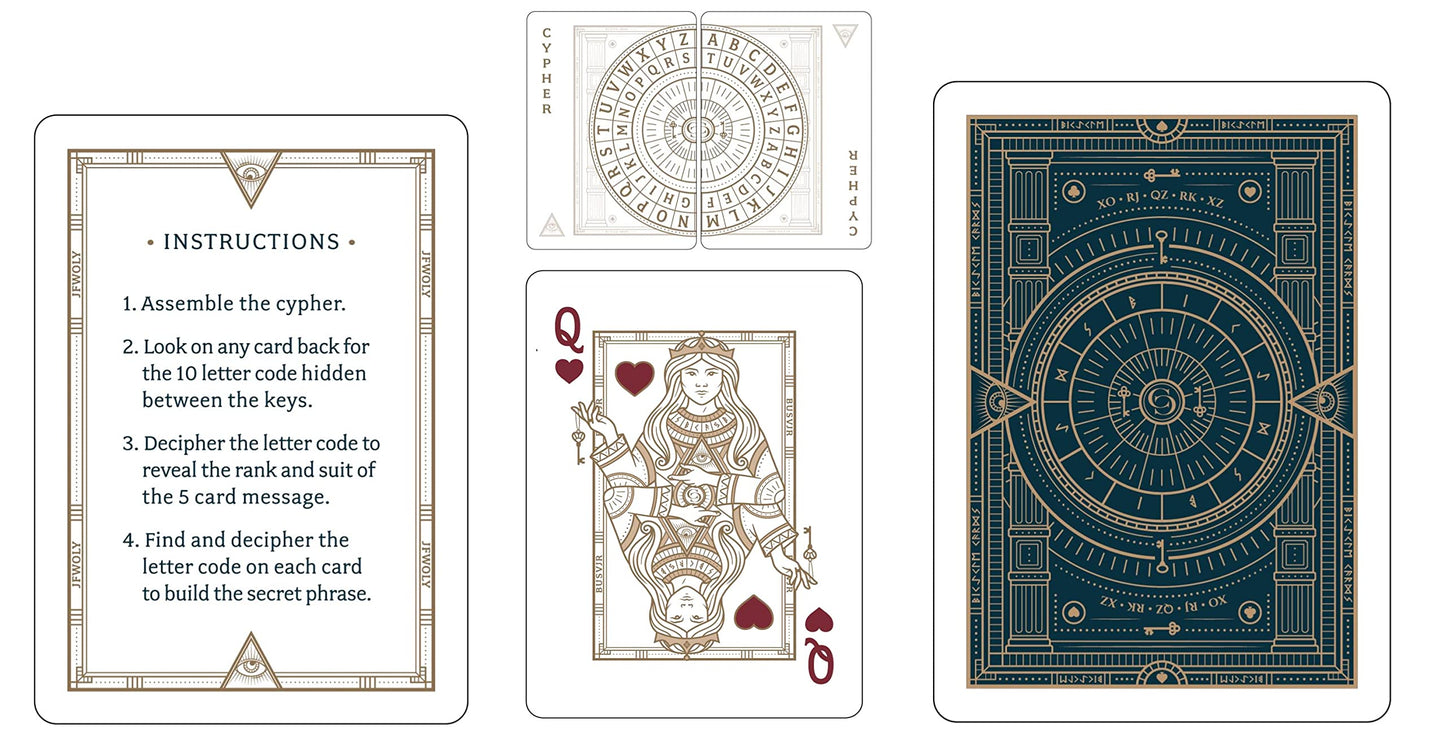 Bicycle Cypher Premium Black Playing Cards, Gold Foil, Encrypted Messages In Playing Cards, 1 Deck