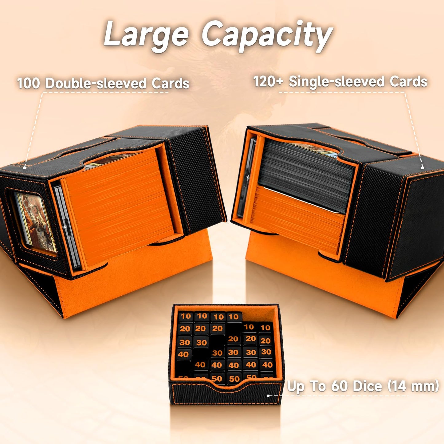 MTG Deck Box, Dice Tray&Tower 2 in 1 MTG Commander Deck Box Fits 120+ Single Sleeved Cards, Leather Magnetic Closure Box with Ma