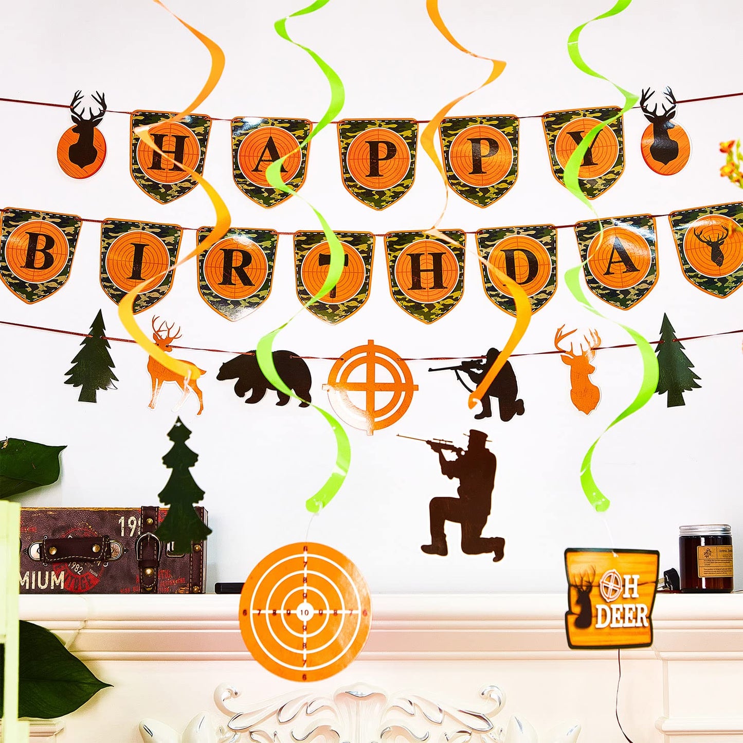 Dianelhall Hunting Theme Party Decorations - 62 Pcs Camo Birthday Supplies, Cupcake Toppers, Brown/Green/Orange, Model: Dianelhall-043