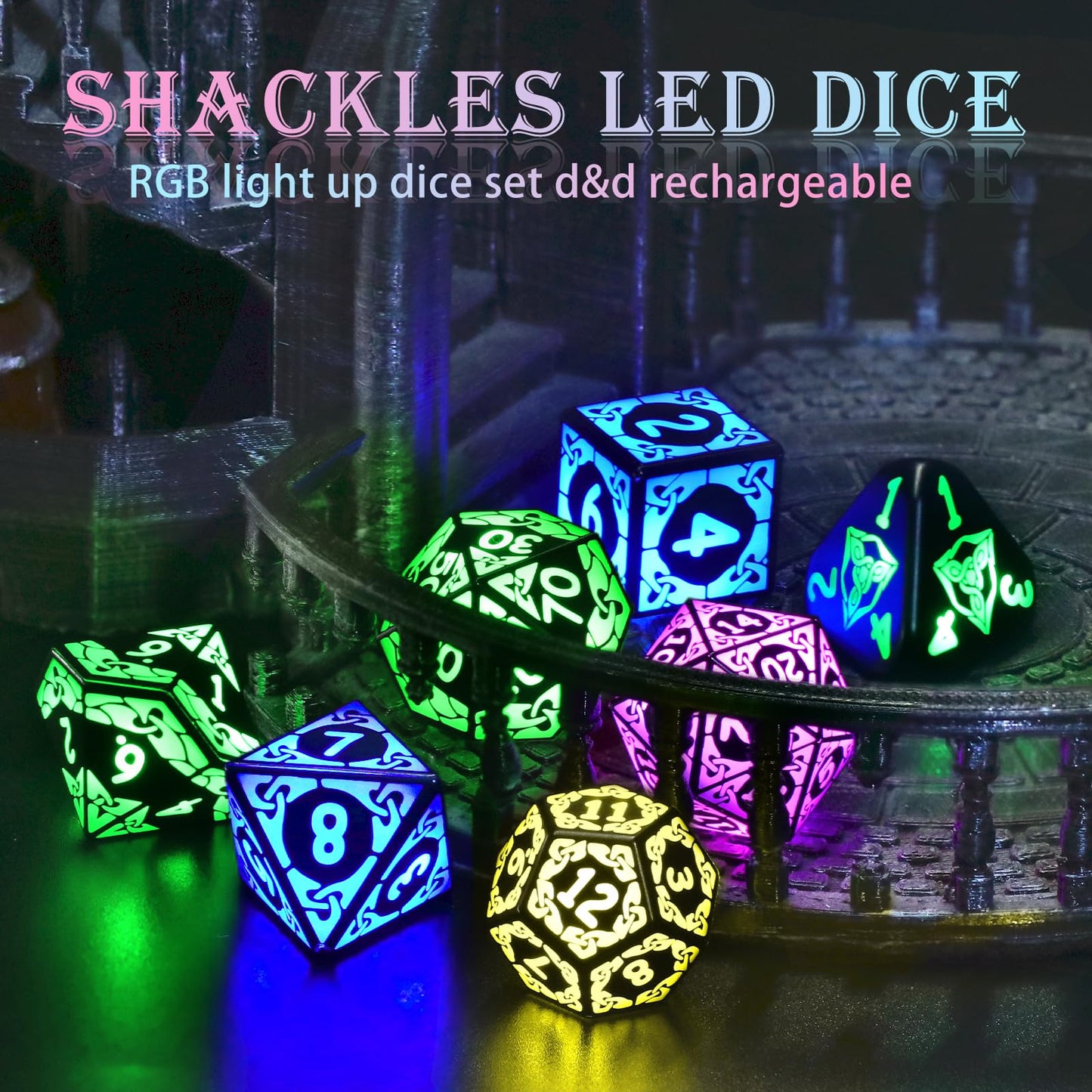 ZHOORQI LED DND Dice Set Rechargeable, Cool Light up Dice Wireless Charging for Dungeons and Dragons, Polyhedral Role Playing Di