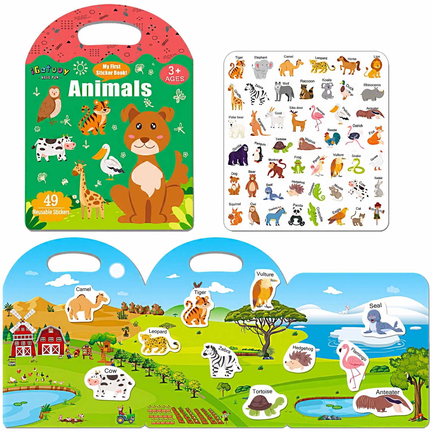 Igetooy Reusable Sticker Books For Toddlers 1-3, Stickers For Toddlers 2-4 Years, Animal Stickers For Kids, Airplane Travel Essentials Kids For Toddlers 1-3