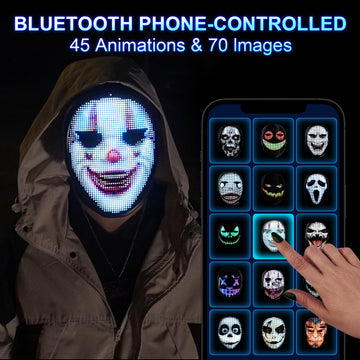Face Transforming LED Mask with Bluetooth Programmable - LED Light Up Halloween Mask Digital Luminous Mask for Costume