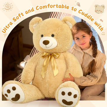 Morismos Giant Teddy Bear Stuffed Animal 4Ft, Big Teddy Bear Plush For Baby Shower, Life Size Stuffed Bear Gifts For Kids, Girls, Girlfriend, Women On Valentine, Christmas, Birthday(Light Brown)