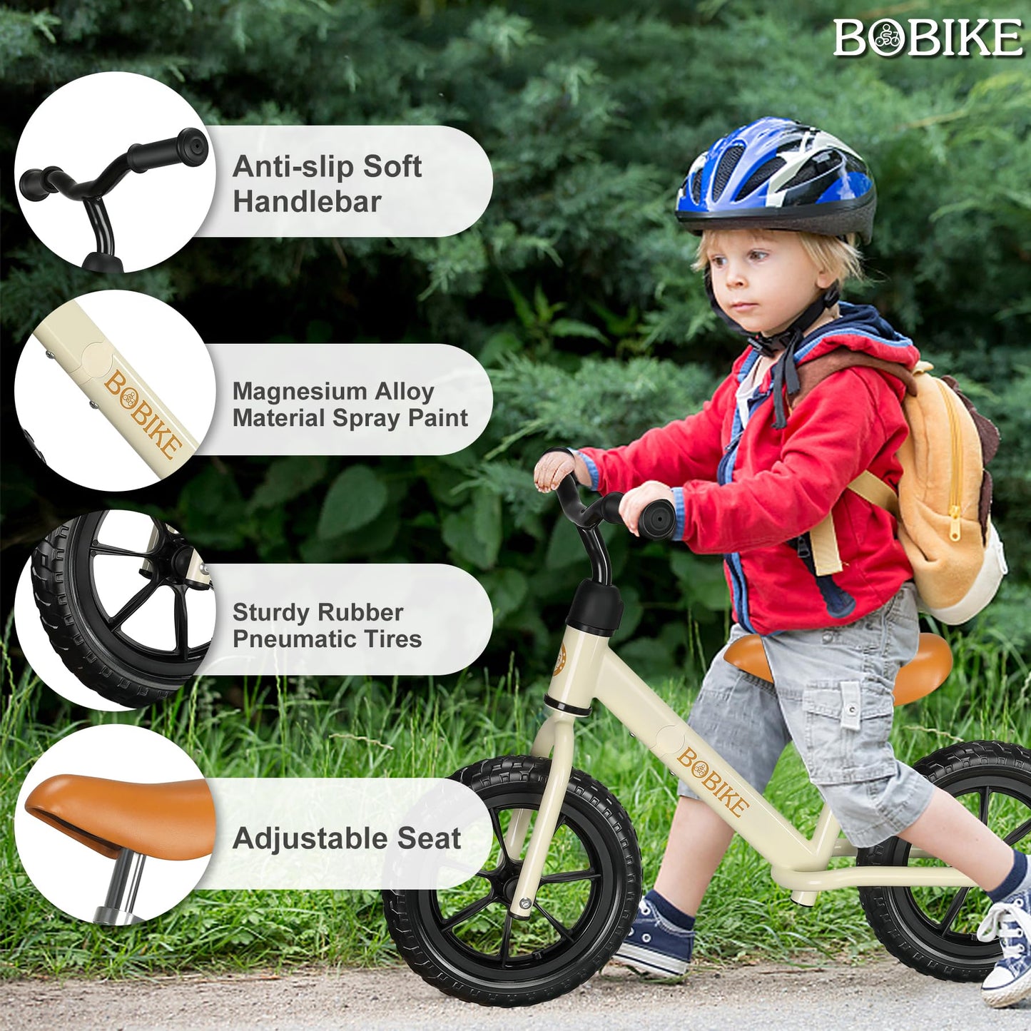 Bobike Toddler Balance Bike Toys For 2 To 5 Year Old Girls Boys Adjustable Seat And Handlebar No-Pedal Training Bike Best Gifts For Kids (White)