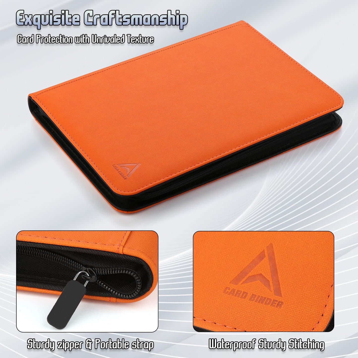 Arkeiliy Card Binder 9 Pocket  Double Sided Pockets Trading Card Binder with 30 Sleeves  enhanced Zip Trading Card Holder Collector Album Holds 540 MTG (orange)