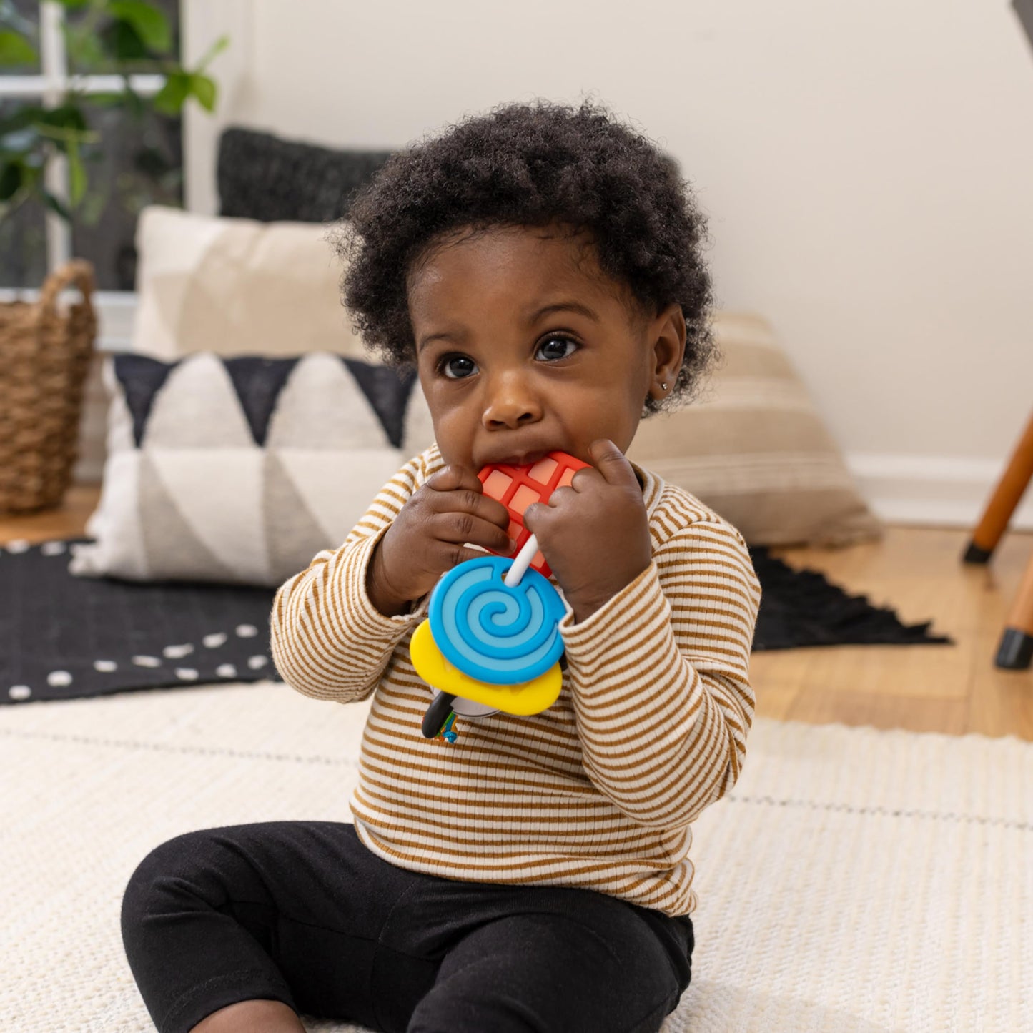 Baby Einstein Shake-a-Shape Zen Teether Toy, Multisensory, 9" H, Plastic, for Ages 3 Months and Up, Model 16885
