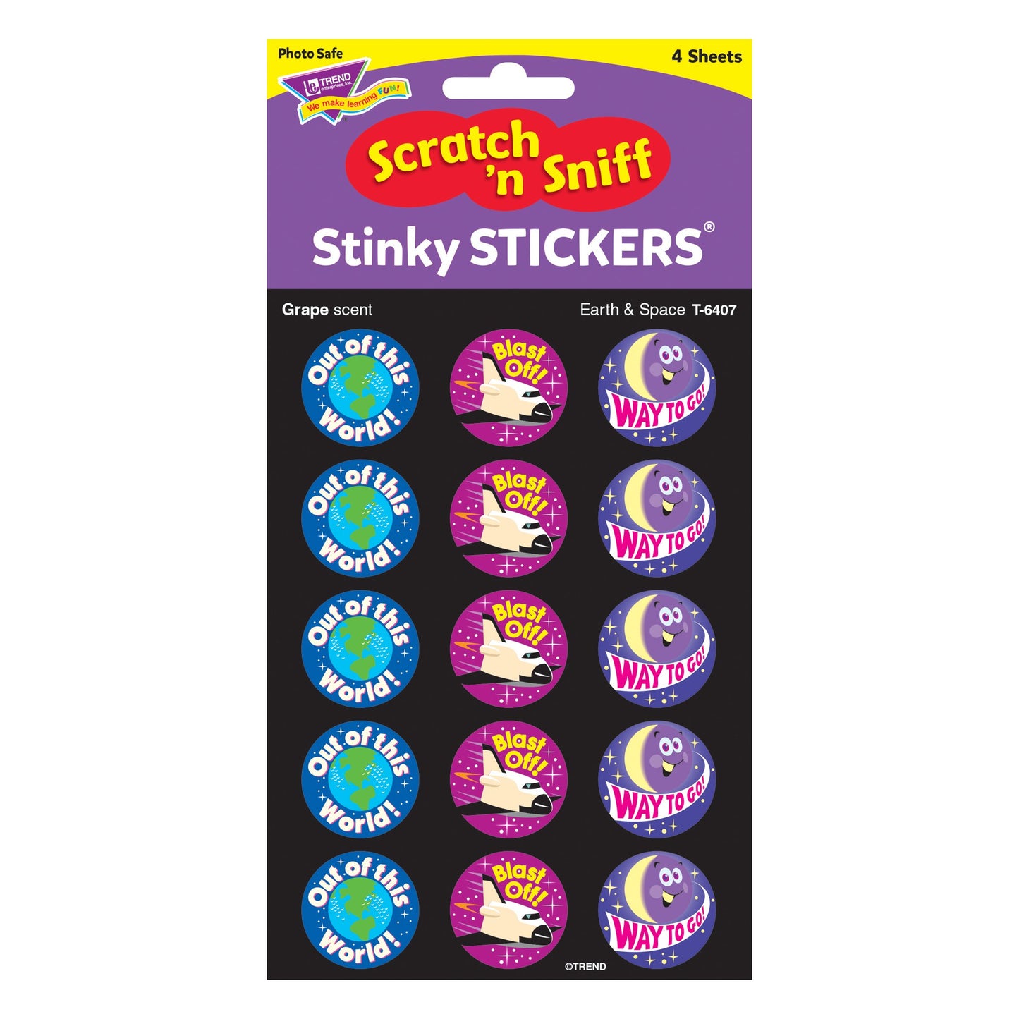 Trend Earth & Space/Grape Stinky Stickers, Classroom Incentives, 60 Count