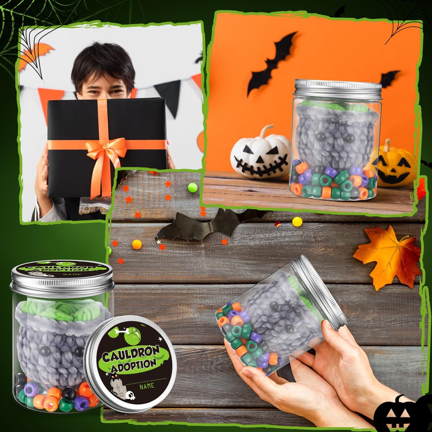 Poen Cauldron Desk Pets Accessories Crochet Cauldron DIY Toy Plush Handmade Doll Spooky Creepy Horror Gift Halloween Boo Basket for mature-themed Women Office School Classroom Party Decor