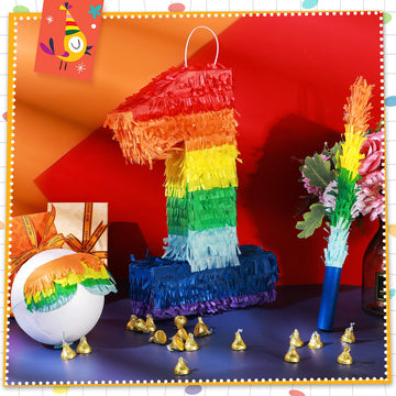 Rainbow Number Piñata Multicolor Number Piñata Small Kids Birthday Party Piñata With Blindfold Stick And Confetti Small Piñata For Birthday Anniversary Cinco De Mayo Fiesta Party Decor(Number 1)