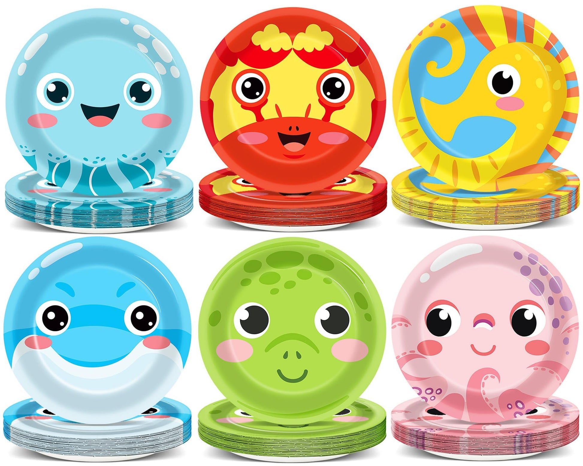 60PCS Under the Sea Party Decoration Ocean Creatures Birthday Paper Plates 7In Sea Animal Dessert Disposable Tableware Set for U