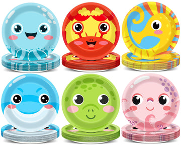 60PCS Under the Sea Party Decoration Ocean Creatures Birthday Paper Plates 7In Sea Animal Dessert Disposable Tableware Set for U