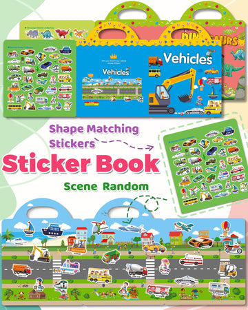 2 Pack Vehicle Dinosaur Reusable Sticker Book For Toddlers 2-4 Years, Toddler Sticker Book For Kids, Toddler Activities Crafts P