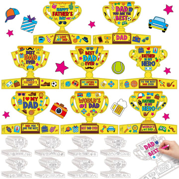 Dunzoom 48 Pcs Fathers Day Trophy Craft Kit Color Your Own Fathers Day DIY Crafts Coloring My Father is My Hero DIY Dad Gift S