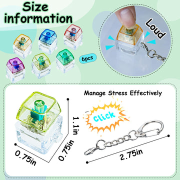 6 Pack Keyboard Fidget Toy Keyboard Fidget Keychain Keyboard Decompression Button Finger Clicker Toys  Button Stress Relief Fidget Gifts for mature-themed to Relief Stress (Mix Transparent)