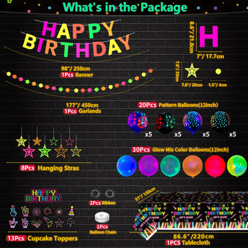 80 Pack Glow Neon Party Supplies Glow Party Decorations Black Light Reactive Decor Set - Fluorescent Banner, Blacklight Garland,