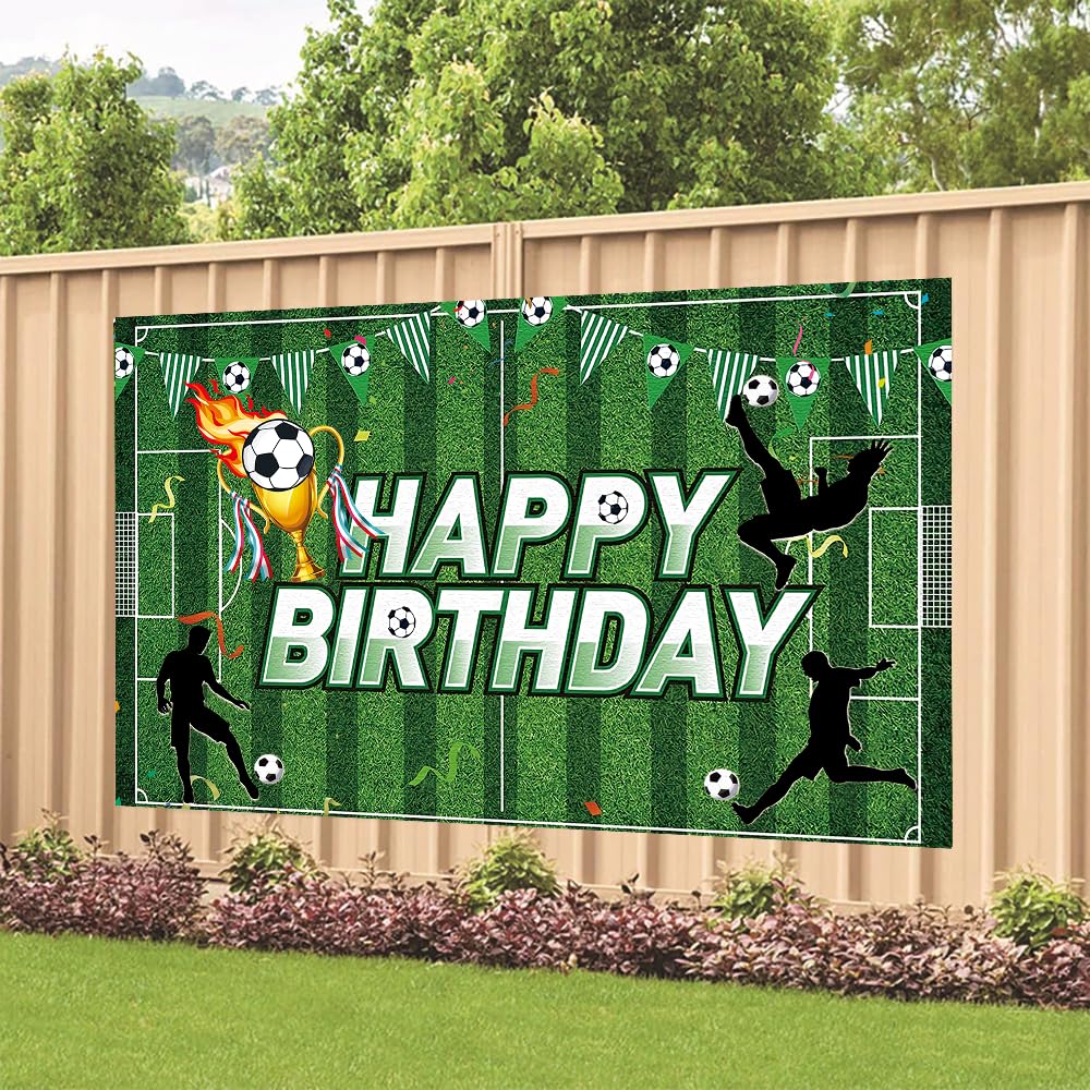 Soccer Birthday Party Backdrop Soccer Happy Birthday Banner Football Field Photography Background for Home Decorations Party Sup