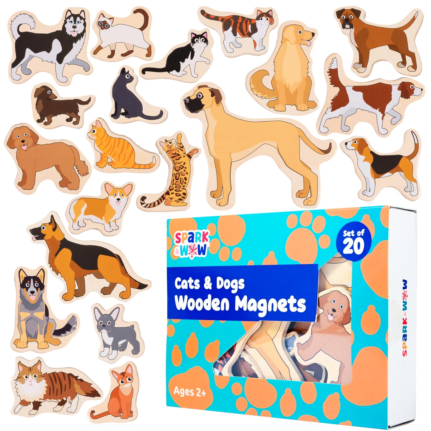 Spark & Wow Wooden Magnets - Cats & Dogs - Set Of 20