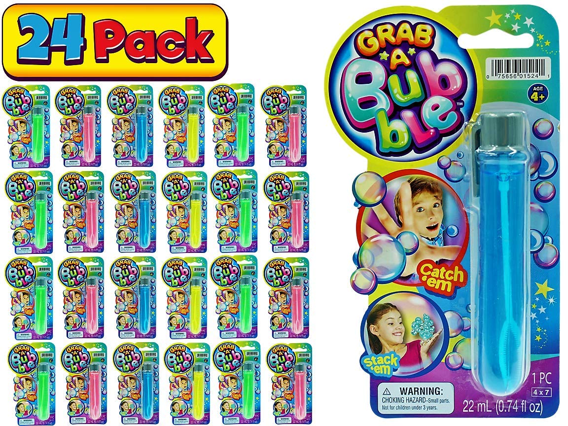 Ja-Ru Grab A Bubble Touchable Mini Bubble Wands (24 Mini Bubbles Assorted) Small Bubble Tube For Kids. Outdoor Summer Toys Bulk Party Favors Birthday Gifts Giveaways. 1524-24P
