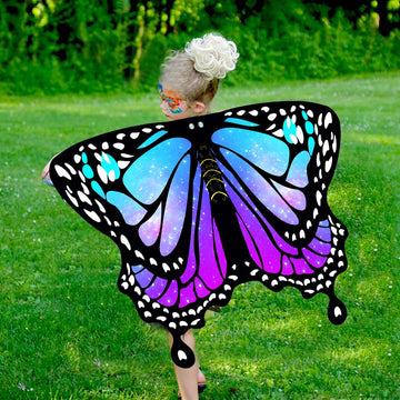 Rektak Butterfly Wings For Girls, Butterfly Costume For Halloween Party Kids Fairy Wing With Mask And Headband(Purple Blue-1)