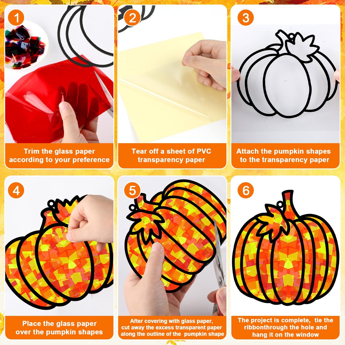 32 Sets Pumpkin Suncatchers Craft Kit DIY Window Stained Glass Effect Fall Pumpkin Paper Crafts Home School Classroom Autumn Tha